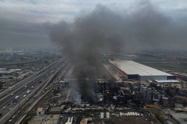 Santiago, August 5, 2026 Aerial view of the aftermath of the chemical fire that affected the Panimex company, located at the intersection of Las Esteras Sur and Route 5 North in the municipality of Quilicura Diego Martin Aton Chile, Aton 1178299 jpeg  Copyright: DIEGOxMARTIN ATONxCHILE