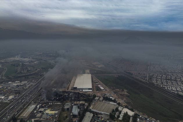 Santiago, August 5, 2026 Aerial view of the aftermath of the chemical fire that affected the Panimex company, located at the intersection of Las Esteras Sur and Route 5 North in the municipality of Quilicura Diego Martin Aton Chile, Aton 1178300 jpeg  Copyright: DIEGOxMARTIN ATONxCHILE