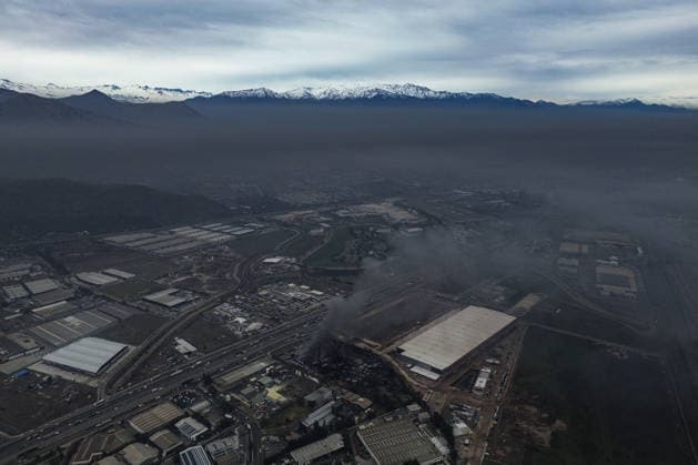 Santiago, August 5, 2026 Aerial view of the aftermath of the chemical fire that affected the Panimex company, located at the intersection of Las Esteras Sur and Route 5 North in the municipality of Quilicura Diego Martin Aton Chile, Aton 1178301 jpeg  Copyright: DIEGOxMARTIN ATONxCHILE
