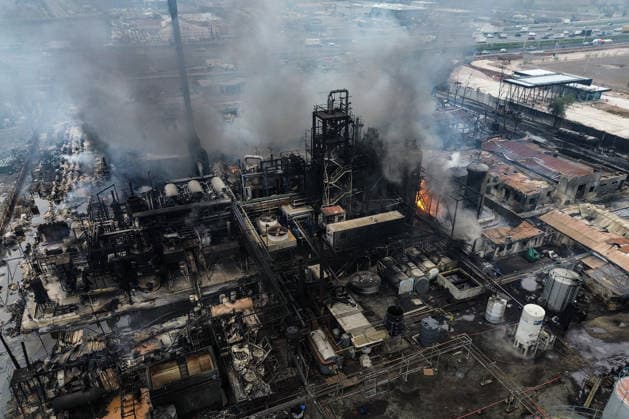 Santiago, August 5, 2026 Aerial view of the aftermath of the chemical fire that affected the Panimex company, located at the intersection of Las Esteras Sur and Route 5 North in the municipality of Quilicura Diego Martin Aton Chile, Aton 1178306 jpeg  Copyright: DIEGOxMARTIN ATONxCHILE