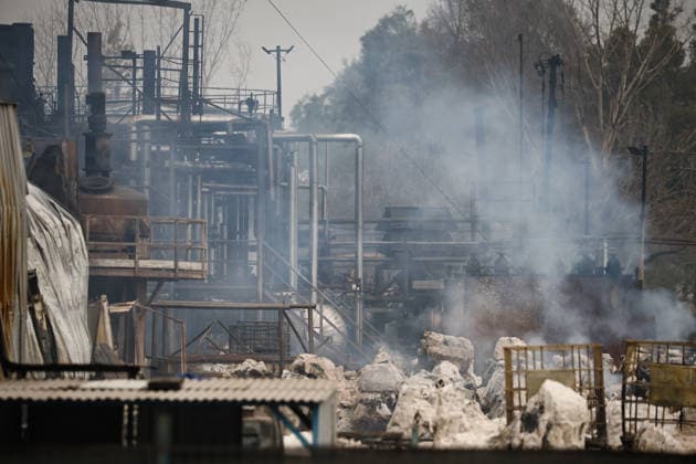 Santiago, August 5, 2026 Aerial view of the aftermath of the chemical fire that affected the Panimex company, located at the intersection of Las Esteras Sur and Route 5 North in the municipality of Quilicura Diego Martin Aton Chile, Aton 1178338 jpeg  Copyright: DIEGOxMARTIN ATONxCHILE