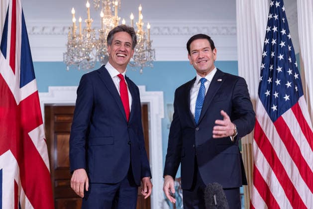 US Secretary of State Rubio meets with UK Foreign Secretary Ed Miliband WASHINGTON, D.C., UNITED STATES - AUGUST 05: U.S. Secretary of State Marco Rubio (R) greets British Foreign Secretary Ed Miliband (L) before a bilateral meeting at the U.S. Department of State in Washington, D.C., on August 5, 2026. Mehmet Eser Anadolu Washington United States. Editorial use only. Please get in touch for any other usage.  Copyright: x2026xAnadoluxMehmetxEserx