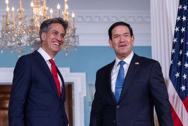 US Secretary of State Rubio meets with UK Foreign Secretary Ed Miliband WASHINGTON, D.C., UNITED STATES - AUGUST 05: U.S. Secretary of State Marco Rubio (R) greets British Foreign Secretary Ed Miliband (L) before a bilateral meeting at the U.S. Department of State in Washington, D.C., on August 5, 2026. Mehmet Eser Anadolu Washington United States. Editorial use only. Please get in touch for any other usage.  Copyright: x2026xAnadoluxMehmetxEserx