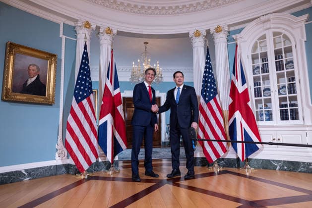 US Secretary of State Rubio meets with UK Foreign Secretary Ed Miliband WASHINGTON, D.C., UNITED STATES - AUGUST 05: U.S. Secretary of State Marco Rubio (R) greets British Foreign Secretary Ed Miliband (L) before a bilateral meeting at the U.S. Department of State in Washington, D.C., on August 5, 2026. Mehmet Eser Anadolu Washington United States. Editorial use only. Please get in touch for any other usage.  Copyright: x2026xAnadoluxMehmetxEserx