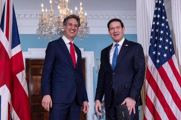 US Secretary of State Rubio meets with UK Foreign Secretary Ed Miliband WASHINGTON, D.C., UNITED STATES - AUGUST 05: U.S. Secretary of State Marco Rubio (R) greets British Foreign Secretary Ed Miliband (L) before a bilateral meeting at the U.S. Department of State in Washington, D.C., on August 5, 2026. Mehmet Eser Anadolu Washington United States. Editorial use only. Please get in touch for any other usage.  Copyright: x2026xAnadoluxMehmetxEserx