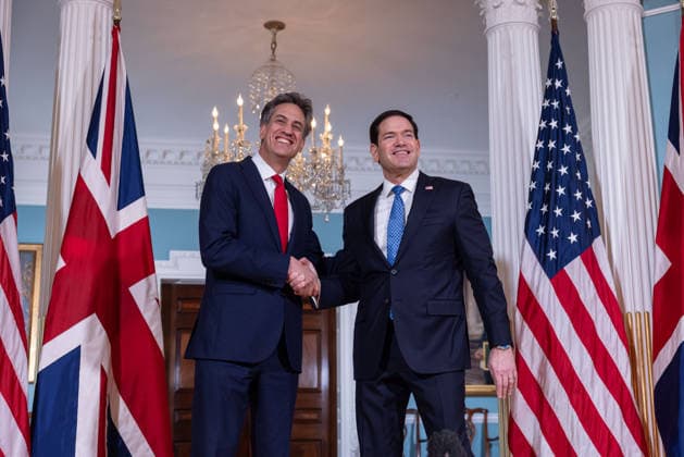 US Secretary of State Rubio meets with UK Foreign Secretary Ed Miliband WASHINGTON, D.C., UNITED STATES - AUGUST 05: U.S. Secretary of State Marco Rubio (R) greets British Foreign Secretary Ed Miliband (L) before a bilateral meeting at the U.S. Department of State in Washington, D.C., on August 5, 2026. Mehmet Eser Anadolu Washington United States. Editorial use only. Please get in touch for any other usage.  Copyright: x2026xAnadoluxMehmetxEserx