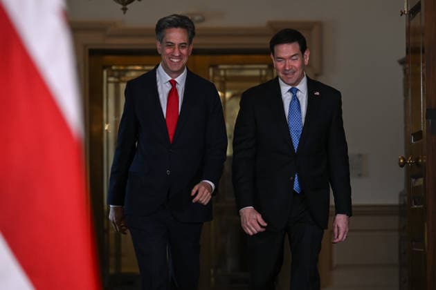 US Secretary of State Rubio meets with UK Foreign Secretary Ed Miliband WASHINGTON, D.C., UNITED STATES - AUGUST 05: U.S. Secretary of State Marco Rubio (R) greets British Foreign Secretary Ed Miliband (L) before a bilateral meeting at the U.S. Department of State in Washington, D.C., on August 5, 2026. Mehmet Eser Anadolu Washington United States. Editorial use only. Please get in touch for any other usage.  Copyright: x2026xAnadoluxMehmetxEserx
