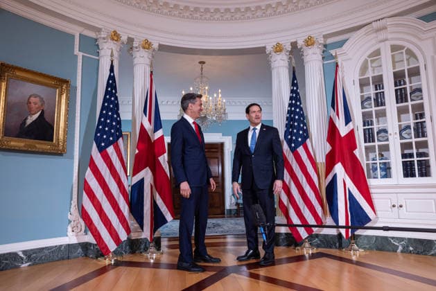US Secretary of State Rubio meets with UK Foreign Secretary Ed Miliband WASHINGTON, D.C., UNITED STATES - AUGUST 05: U.S. Secretary of State Marco Rubio (R) greets British Foreign Secretary Ed Miliband (L) before a bilateral meeting at the U.S. Department of State in Washington, D.C., on August 5, 2026. Mehmet Eser Anadolu Washington United States. Editorial use only. Please get in touch for any other usage.  Copyright: x2026xAnadoluxMehmetxEserx