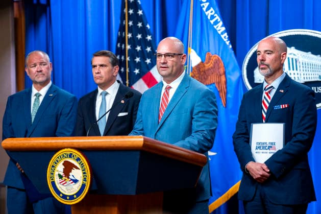 Assistant Attorney General of the Department of Justice s Criminal Division Tysen Duva speaks during a press conference on the department s efforts to quell the Cartel Jalisco Nueva Generacion, or Jalisco New Generation Cartel (CJNG), a criminal group based in Mexico, at the Department of Justice headquarters in Washington, DC on Wednesday, August 5, 2026.  WAP20260805355 BONNIExCASH