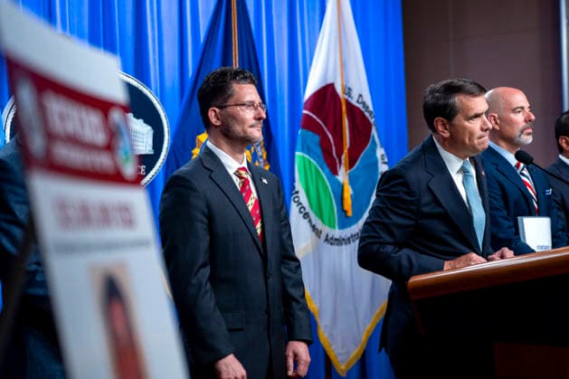 Acting Attorney General Todd Blanche speaks during a press conference on the department s efforts to quell the Cartel Jalisco Nueva Generacion, or Jalisco New Generation Cartel (CJNG), a criminal group based in Mexico, at the Department of Justice headquarters in Washington, DC on Wednesday, August 5, 2026.  WAP20260805367 BONNIExCASH