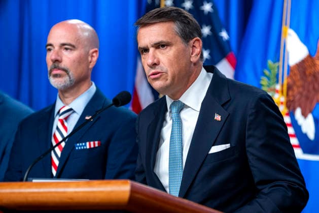 Acting Attorney General Todd Blanche speaks during a press conference on the department s efforts to investigate the Cartel Jalisco Nueva Generacion, or Jalisco New Generation Cartel (CJNG), a criminal group based in Mexico, at the Department of Justice headquarters in Washington, DC on Wednesday, August 5, 2026.  WAP20260805343 BONNIExCASH