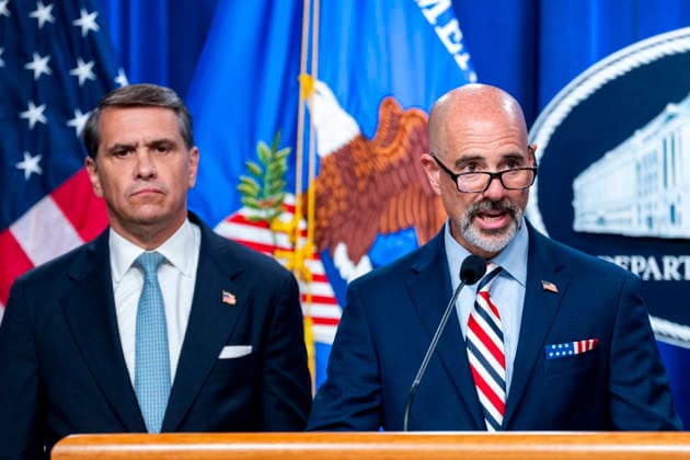Acting Attorney General Todd Blanche looks on as Drug Enforcement Administration (DEA) Administrator Terry Cole speaks during a press conference on the department s efforts to quell the Cartel Jalisco Nueva Generacion, or Jalisco New Generation Cartel (CJNG), a criminal group based in Mexico, at the Department of Justice headquarters in Washington, DC on Wednesday, August 5, 2026.  WAP20260805347 BONNIExCASH