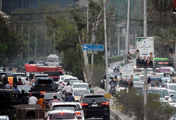 RECORD DATE NOT STATED A large number of vehicles stuck in traffic jam during the protest demonstration of Tehreek-e-Insaf (PTI) for release of PTI Founder Imran Khan, at Saddar area in Karachi on Wednesday, August 5, 2026. Pakistan Tehreek-e-Insaf (PTI) launched countrywide protests on August 5, 2026, to mark three years of imprisonment of party founder Imran Khan and to demand his immediate release. (S.Imran Ali PPI Images). EDITORIAL USE ONLY Copyright: xx AR-ZM-050826x ppiphotos484804