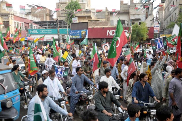 RECORD DATE NOT STATED Leaders and activists of Tehreek-e-Insaf (PTI) are holding protest demonstration for release of PTI Founder Imran Khan, at Hyderabad press club on Wednesday, August 5, 2026. Pakistan Tehreek-e-Insaf (PTI) launched countrywide protests on August 5, 2026, to mark three years of imprisonment of party founder Imran Khan and to demand his immediate release. (Sajjad Zaidi PPI Images). EDITORIAL USE ONLY Copyright: xx AR-ZM-050826x ppiphotos484768