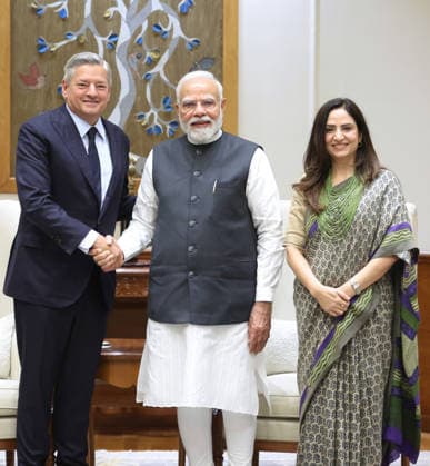 RECORD DATE NOT STATED Netflix Co-CEO Ted Sarandos meets PM Modi New Delhi, Aug 05 (ANI): Netflix co-chief executive officer Ted Sarandos meets Prime Minister Narendra Modi, in New Delhi on Wednesday. (@NetflixIndia X ANI Photo) NEW DELHI Delhi India Copyright: xANIx ANI_20260805571