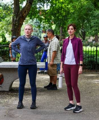 Dakota Fanning and Jennifer Marsala are seen on set of their new untitled Apple TV thriller series this morning in New York City Dakota Fanning and Jennifer Marsala are seen on set of their new untitled Apple TV thriller series this morning in New York City. 05 Aug 2026 Pictured: Dakota Fanning and Jennifer Marsala.  Copyright: xThexMegaxAgencyxEricxKowalskyx xMEGAx