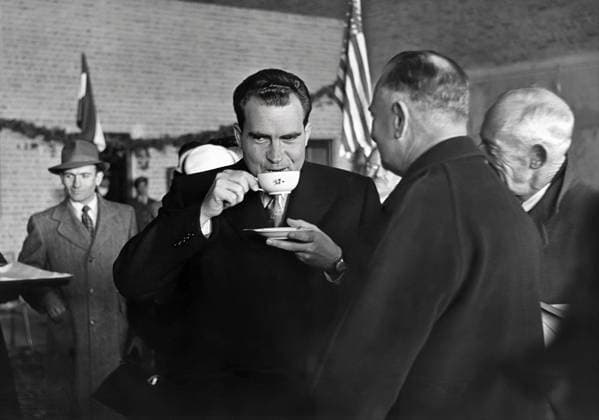 U.S. Vice President Richard Nixon sipping beverage during visit, Tehran, Iran, Richard Nixon Foundation Collection, December 9, 1953  Copyright: xCircaxImagesx ghi-circa14476
