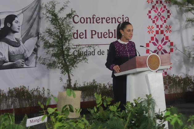 Mexico™s President Claudia Sheinbaum Holds Briefing Mexican President Claudia Sheinbaum speaks during her press conference about upcoming National Reforestation Day, a nationwide environmental initiative scheduled to take place on Sunday, August 9, across all 32 states of the country. on August 5, 2026 in Mexico City, Mexico. (Photo by Carlos Santiago Eyepix Group) Copyright: xCarlosxSantiagox xEyepixxGroupx CS_05082026_193970