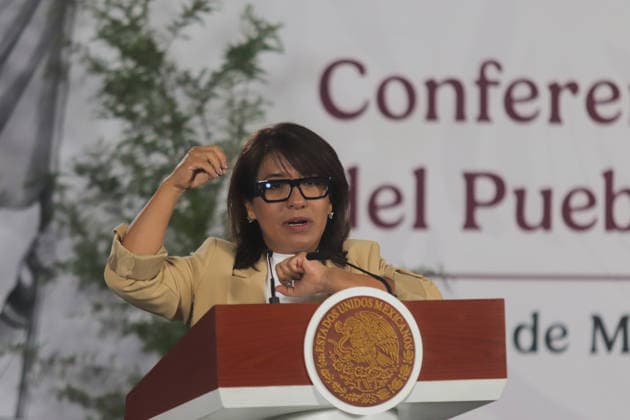 Mexico™s President Claudia Sheinbaum Holds Briefing Columba Lopez Gutierrez, Minister of Agriculture and Rural Development speaks during a press conference about upcoming National Reforestation Day, a nationwide environmental initiative scheduled to take place on Sunday, August 9, across all 32 states of the country. on August 5, 2026 in Mexico City, Mexico. (Photo by Carlos Santiago Eyepix Group) Copyright: xCarlosxSantiagox xEyepixxGroupx CS_05082026_193969