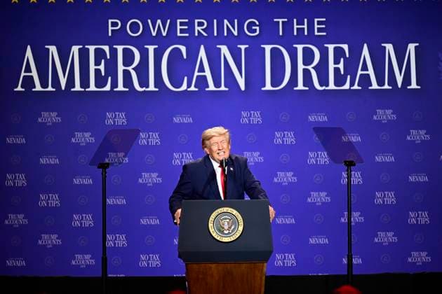 August 5, 2026, Las Vagas, Nevada, USA: President DONALD J. TRUMP delivers remarks during an event at the Red Rock Casino Resort in Las Vegas, Nevada. Trump highlighted his administration s economic agenda, including the No Tax on Tips policy, as part of a visit to Nevada focused on service industry workers and the state s economy. Las Vagas USA - ZUMAs197 20260805_aaa_s197_054 Copyright: xWestonxHancockx