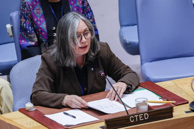 August 5, 2026, New York, New York, United States: CARMEN G. CANTOR, Deputy Executive Director of the Counter-Terrorism Committee Executive Directorate (CTED), briefs the UN Security Council at UNHQ on threats to international peace and security caused by terrorist acts. Cantor warned that terrorist groups are increasingly exploiting emerging technologies, including artificial intelligence and unmanned aircraft systems, while calling for stronger implementation of Security Council counter-terrorism measures, international cooperation and capacity-building consistent with international law and human rights. New York United States - ZUMAo116 20260805_znp_o116_008 Copyright: xBiancaxOterox