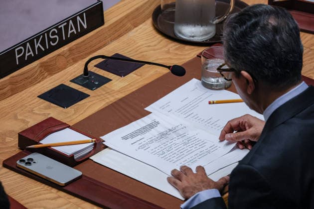 August 5, 2026, New York, New York, United States: ASIM IFTIKHAR AHMAD, Permanent Representative of Pakistan to the United Nations, addresses the UN Security Council on threats to international peace and security caused by terrorist acts at UNHQ. Ahmad warned that terrorist groups operating from Afghanistan, including Tehrik-e-Taliban Pakistan (TTP) and the Baloch Liberation Army (BLA), continue to threaten regional stability, calling for greater international cooperation, accountability for those supporting terrorist groups, and comprehensive counter-terrorism strategies. New York United States - ZUMAo116 20260805_znp_o116_023 Copyright: xBiancaxOterox