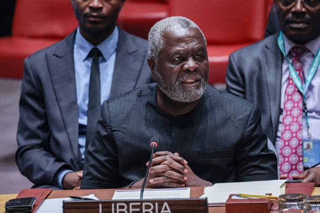August 5, 2026, New York, New York, United States: LEWIS G. BROWN II, Permanent Representative of Liberia to the United Nations, addresses the UN Security Council on behalf of the A3 (Liberia, Somalia and the Democratic Republic of the Congo) during a meeting on threats to international peace and security caused by terrorist acts at UNHQ. Brown called for comprehensive counter-terrorism strategies that address the root causes of radicalization, strengthen regional cooperation and uphold international law, human rights and the protection of civilians. New York United States - ZUMAo116 20260805_znp_o116_027 Copyright: xBiancaxOterox