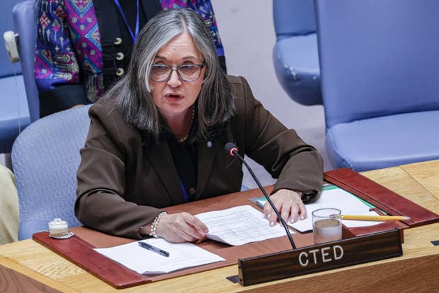 August 5, 2026, New York, New York, United States: CARMEN G. CANTOR, Deputy Executive Director of the Counter-Terrorism Committee Executive Directorate (CTED), briefs the UN Security Council at UNHQ on threats to international peace and security caused by terrorist acts. Cantor warned that terrorist groups are increasingly exploiting emerging technologies, including artificial intelligence and unmanned aircraft systems, while calling for stronger implementation of Security Council counter-terrorism measures, international cooperation and capacity-building consistent with international law and human rights. New York United States - ZUMAo116 20260805_znp_o116_031 Copyright: xBiancaxOterox