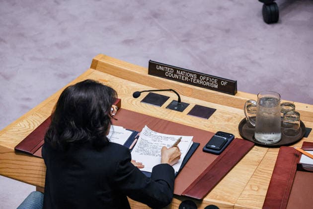 August 5, 2026, New York, New York, United States: OGULJEREN NIYAZBERDIYEVA, Chief of the Office of the Under-Secretary-General, UNOCT, takes notes during the UN Security Council at UNHQ on evolving global terrorism threats, warning that ISIL (DaÃ¢â‚¬â ¢esh) and Al-Qaida affiliates continue to adapt through emerging technologies while urging stronger international cooperation and human rights-based counter-terrorism measures. New York United States - ZUMAo116 20260805_znp_o116_034 Copyright: xBiancaxOterox