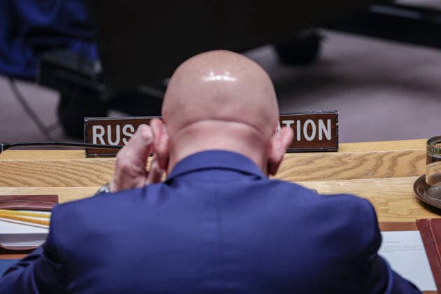 August 5, 2026, New York, New York, United States: VASILY NEBENZYA, Permanent Representative of the Russian Federation to the United Nations, is seen from behind during the UN Security Council meeting on threats to international peace and security caused by terrorist acts at UNHQ. Nebenzya called for greater international cooperation without double standards, urging Member States to strengthen the UN Global Counter-Terrorism Strategy and address the underlying conditions that allow terrorism to endure. New York United States - ZUMAo116 20260805_znp_o116_035 Copyright: xBiancaxOterox
