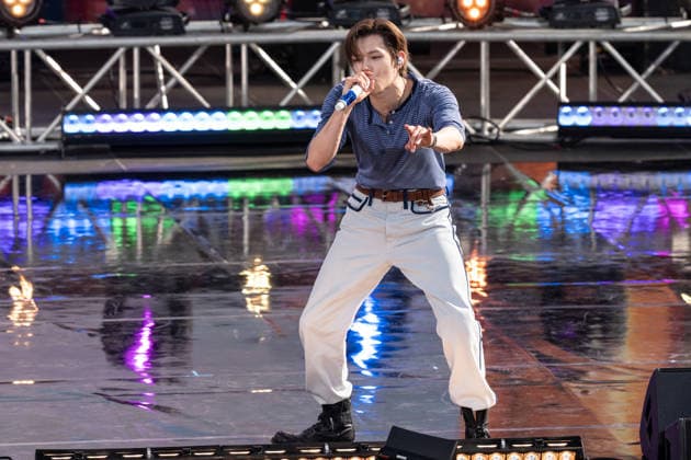 NY: Yeonjun performs during the GMA 2026 Summer Concert Series South Korean singer, songwriter, and member of the K-pop boy band Tomorrow X Together (TXT) Yeonjun wearing dress by Miu Miu performs during the Good Morning America 2026 Summer Concert Series at Rumsey Playfield of Central Park in New York, NY on august 5, 2026. New York New York United States Central Park Copyright: LevxRadin