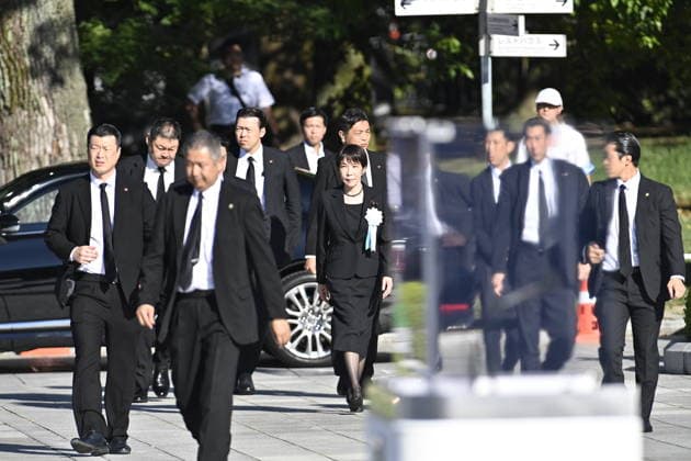Japan marks 81st anniversary of the atomic bombing of Hiroshima HIROSHIMA, JAPAN - AUGUST 6 : Japanese Prime Minister Sanae Takaichi (C) surrounded by security police is seen arriving at the Hiroshima Peace Memorial Ceremony at Peace Memorial Park in Hiroshima, Japan, on August 6, 2026. Japan marks the 81st anniversary of the atomic bombing of Hiroshima. David Mareuil Anadolu Hiroshima Japan. Editorial use only. Please get in touch for any other usage.  Copyright: x2026xAnadoluxDavidxMareuilx