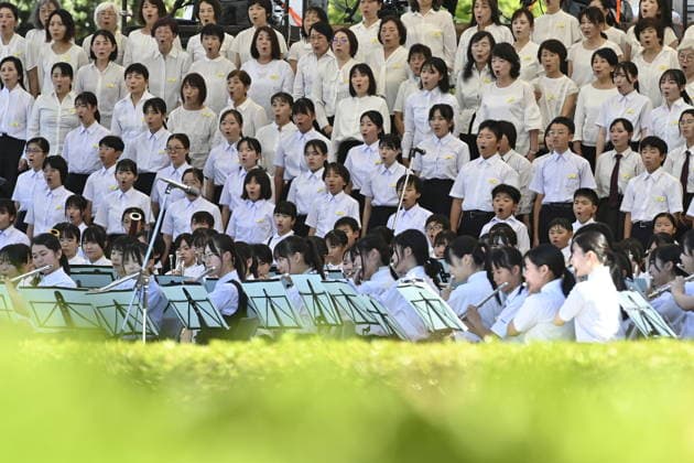 Japan marks 81st anniversary of the atomic bombing of Hiroshima HIROSHIMA, JAPAN - AUGUST 6 : A child choir sings during the Hiroshima Peace Memorial Ceremony at Peace Memorial Park in Hiroshima, Japan, on August 6, 2026. Japan marks the 81st anniversary of the atomic bombing of Hiroshima. David Mareuil Anadolu Hiroshima Japan. Editorial use only. Please get in touch for any other usage.  Copyright: x2026xAnadoluxDavidxMareuilx
