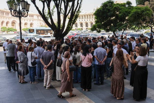 ARMENIA, YEREVAN - AUGUST 6, 2026: A rally takes place outside the Government House to protest an amendment reducing the term of mandatory military service in Armenia from two to 1.5 years but excluding those conscripted earlier than 1 January 2026. Alexander Patrin TASS  95842564