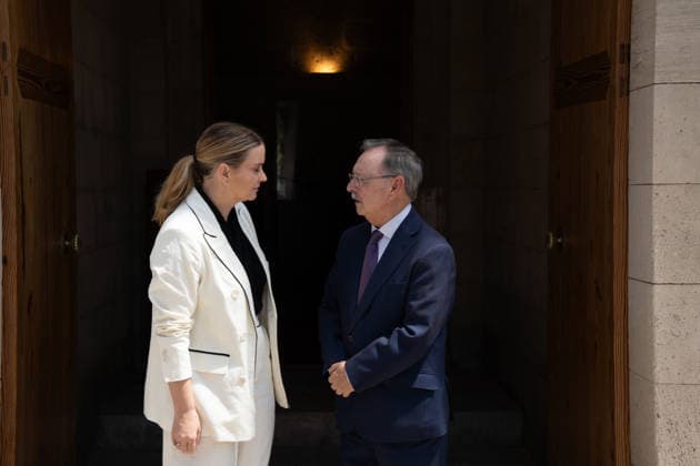 Marga Prohens Welcomes the President of Ceuta at the Consolat de Mar The President of the Government of the Balearic Islands, Marga Prohens i, and the President of Ceuta, Juan Jesús Vivas d, during a meeting at the Consolat de Mar on August 6, 2026, in Palma, Balearic Islands, Spain. The meeting took place just one week after the unprecedented migration crisis at the border between Ceuta and Morocco, during which some 72,000 migrants crossed the border, causing a serious public health emergency. AUGUST 6, 2026. Javier Ferná, Palma, Balearic Islands, Palma, Balearic Islands, Spain  Copyright: xJavierxFernandezx 7703667