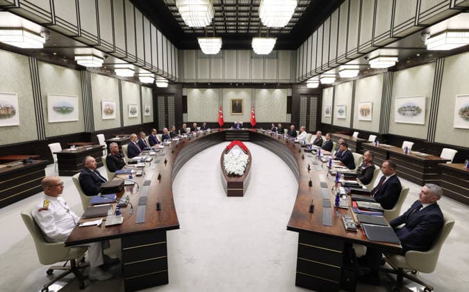 Turkish President Recep Tayyip Erdogan ANKARA, TURKIYE - AUGUST 6: (----EDITORIAL USE ONLY - MANDATORY CREDIT - TURKISH PRESIDENCY MURAT CETINMUHURDAR HANDOUT - NO MARKETING NO ADVERTISING CAMPAIGNS - DISTRIBUTED AS A SERVICE TO CLIENTS----) Turkish President Recep Tayyip Erdogan chairs a meeting of the National Security Council (MGK) at the Presidential Complex in Ankara, Turkiye on August 6, 2026. TUR Presidency Murat Cetinmuhurdar Anadolu Ankara Turkey. Editorial use only. Please get in touch for any other usage.  Copyright: x2026xAnadoluxTURxPresidency MuratxCetinmuhurdarx