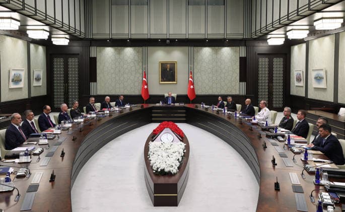 Turkish President Recep Tayyip Erdogan ANKARA, TURKIYE - AUGUST 6: (----EDITORIAL USE ONLY - MANDATORY CREDIT - TURKISH PRESIDENCY MURAT CETINMUHURDAR HANDOUT - NO MARKETING NO ADVERTISING CAMPAIGNS - DISTRIBUTED AS A SERVICE TO CLIENTS----) Turkish President Recep Tayyip Erdogan chairs a meeting of the National Security Council (MGK) at the Presidential Complex in Ankara, Turkiye on August 6, 2026. TUR Presidency Murat Cetinmuhurdar Anadolu Ankara Turkey. Editorial use only. Please get in touch for any other usage.  Copyright: x2026xAnadoluxTURxPresidency MuratxCetinmuhurdarx