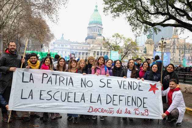 August 6, 2026, Buenos Aires, Buenos Aires, Argentina: Protesters are demonstrating outside the National Congress (Buenos Aires) against the Private Property Inviolability Bill currently being debated in the Senate. The bill includes faster evictions, stricter limits on expropriations, changes to rural land ownership rules, and modifications to environmental regulations. Demonstrators argue that it threatens land rights, environmental protections, and national sovereignty. Buenos Aires Argentina - ZUMAa188 20260806_zip_a188_010 Copyright: xPaulaxAcunzox