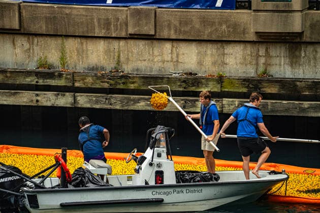 August 6, 2026, Chicago, Illinois, USA: 2026 Chicago Ducky Derby to benefit Special Olimpics. More than 90,000 rubber ducks were dumped into the Chicago River and later collected by the volunteers. Chicago USA - ZUMAk205 20260806_zmp_k205_059 Copyright: xSandraxKozintsevax