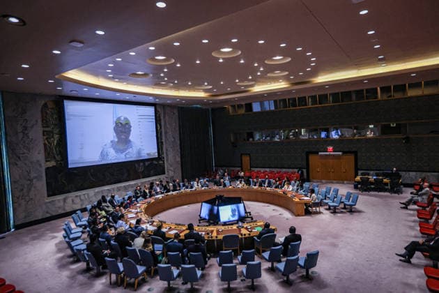 August 6, 2026, New York, New York, United States: (UNMISS), appears on screen as she briefs the United Nations Security Council on the situation in South Sudan at UN Headquarters in New York. Gbeho updated Council members on political and security developments, preparations for elections, protection of civilians and implementation of the Revitalized Peace Agreement. New York United States - ZUMAo116 20260806_znp_o116_016 Copyright: xBiancaxOterox