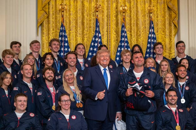 August 6, 2026, Washington, District Of Columbia, United States: President DONALD TRUMP welcomes Team USA Olympians and Paralympians to the White House following the 2026 Milano Cortina Winter Olympic and Paralympic Games. Washington United States - ZUMAk206 20260806_znp_k206_008 Copyright: xMattxKaminskyx