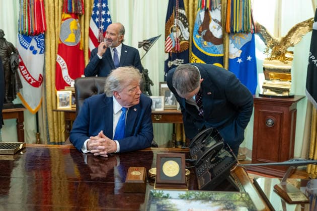 August 6, 2026, Washington, District Of Columbia, USA: United States President Donald J Trump speaks to United States Trade Representative Jamieson Greer during an Executive Order signing event in the Oval Office of the White House in Washington, DC, USA, on Thursday, August 6, 2026. President Trump today signed an Executive Order aiming to curtail Ã¢â‚¬oebirth tourismÃ¢â‚¬Â and birthright citizenship despite a Supreme Court opinion earlier this summer validating the 14th ammendment Washington USA - ZUMAs152 20260806_faa_s152_061 Copyright: xAaronxSchwartzx-xPoolxviaxCNPx