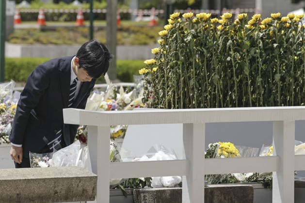 Japan Prince Hisahito visits Hiroshima Japanese Prince Hisahito bows after laying flowers at the cenotaph at the Peace Memorial Park in Hiroshima on Aug. 7, 2026, a day after the 81st anniversary of the U.S. atomic bombing of the western Japan city.  A14AA0005625311P