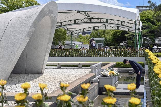 Japan Prince Hisahito visits Hiroshima Japanese Prince Hisahito, Emperor Naruhito s nephew, bows after laying flowers at the cenotaph at the Peace Memorial Park in Hiroshima on Aug. 7, 2026, a day after the 81st anniversary of the U.S. atomic bombing of the western Japan city.  A14AA0005625314P