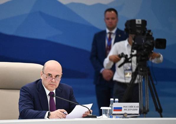 Kyrgyzstan Eurasian Intergovernmental Council 9218435 07.08.2026 Russian Prime Minister Mikhail Mishustin attends an expanded format meeting of the Eurasian Intergovernmental Council in Cholpon-Ata, Kyrgyzstan. Alexander Miridonov Sputnik Cholpon-Ata Kyrgyzstan  Copyright: xAlexanderxMiridonovx