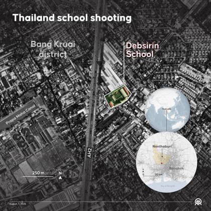 Thailand school shooting ANKARA, TURKIYE - AUGUST 7: An infographic titled Thailand school shooting created in Ankara, Turkiye on August 7, 2026. Elif Acar Anadolu Ankara Turkey. Editorial use only. Please get in touch for any other usage.  Copyright: x2026xAnadoluxElifxAcarx