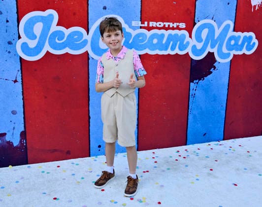 Cast member Kole Parks attends the premiere of the motion picture dark comedy Ice Cream Man at the Vista Theater in Los Angeles on Thursday, August 6, 2026. Storyline: An idyllic summer town descends into madness when an ice cream man serves kids sweet delights with horrifying results.  LAP2026080623 JIMxRUYMEN
