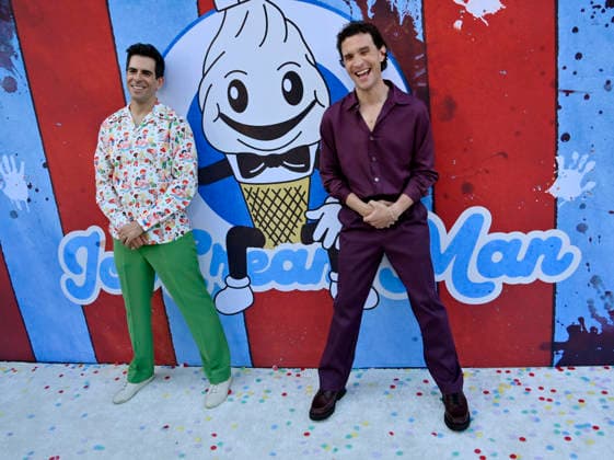 Director and cast member Eli Roth (L) and cast member Ari Millen attend the premiere of the motion picture dark comedy Ice Cream Man at the Vista Theater in Los Angeles on Thursday, August 6, 2026. Storyline: An idyllic summer town descends into madness when an ice cream man serves kids sweet delights with horrifying results.  LAP2026080603 JIMxRUYMEN
