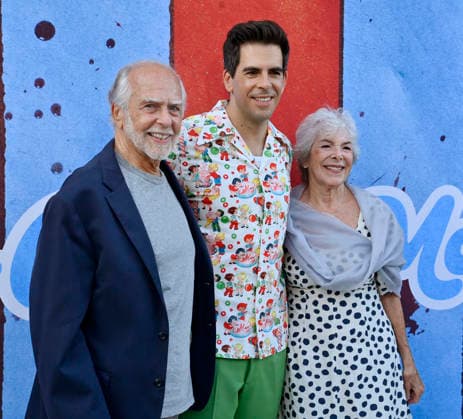 Cast member, director and producer Eli Roth (C) and his father Sheldon Roth (L) and mother Cora Roth attend the premiere of the motion picture dark comedy Ice Cream Man at the Vista Theater in Los Angeles on Thursday, August 6, 2026. Storyline: An idyllic summer town descends into madness when an ice cream man serves kids sweet delights with horrifying results.  LAP2026080611 JIMxRUYMEN
