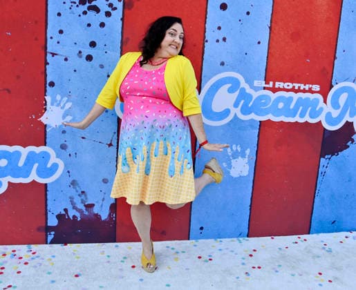 Cast member Amanda Barker attends the premiere of the motion picture dark comedy Ice Cream Man at the Vista Theater in Los Angeles on Thursday, August 6, 2026. Storyline: An idyllic summer town descends into madness when an ice cream man serves kids sweet delights with horrifying results.  LAP2026080619 JIMxRUYMEN